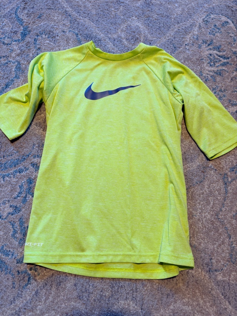 Nike Kids Lime Green Swim Rashguard with Black Swoosh
